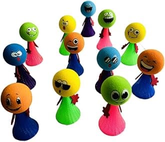 Birthday Boutique | 8 pcs Smiley Emoji Jumping Elf Toys | Multicolour (Pack of 8) | For Boys and Girls | Age 3-12 | Includes 8 pcs of Jumping Toy