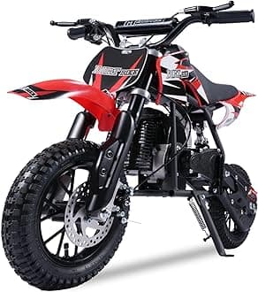 TOXOZERS Alien001 Mini Dirt Bike, 50CC 2-Stroke Kids Dirt Bike, EPA Approved Gas Powered with Front Fork and Rear Mono Shock, Up to 25 Mph, Weight Support Up to 130 LBS (Red)