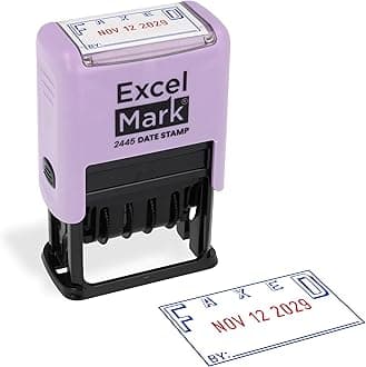ExcelMark 2445 Date Stamp with Text - Blue and Red Ink (Violet Mount, Faxed)