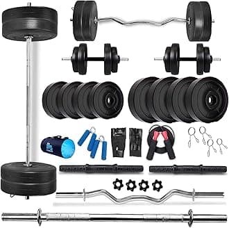 BodyFit (16Kg-100Kg) Pvc Weight Plates Home Gym Dumbell Set, Dumbbell Fitness Exercise Gym Set Kit. (20 Kg Weight Set), Black