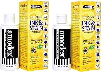 Amodex Ink & Stain Remover for Clothes, Leather and Skin - Removes Ink, Ballpoint, Sharpie, Grease and More, Works on Set-in Stains, Gentle but Powerful, 4oz/120ml Bottle (Pack of 2)