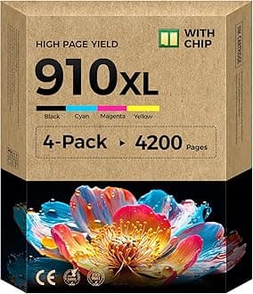 910XL Ink Cartridges Combo 4-Pack High Yield Replacement for 910 910XL Ink Compatible with HP OfficeJet 8010 8020 Pro 8030 8015 8025 8028 8035 8018 8022 e Printers Color Black Cyan Magenta Yellow