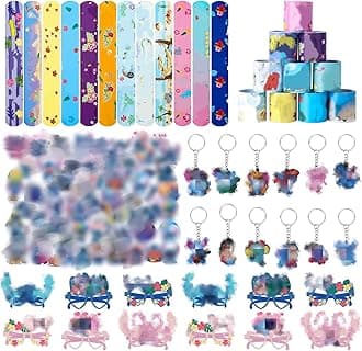 Pianocean 86PCS Kids Party Bag Fillers, Party Bag Toys Containing Slap Bands, Keychains, Stickers and Masks, Birthday Party Kids Return Gifts for Boys and Girls, Lucky Draw Prizes