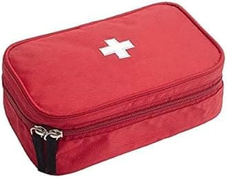 First Aid Kit Bag | Medicine Storage Box | Multi-Utility With Handle | Portable & Spacious Emergency Kit Organizer With Mesh Pouch & Elastic Loops | Perfect For Travel, Camping, Home, red