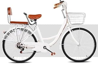 Women Cruiser Bike,Adult Beach Cruiser Bike Mens and Womens Lightweight Bikes with Basket,6-Speed Shifter,Thickened Back Seat Cushion,Suitable for Commuting,Socializing,Hiking,And Vacation.(Color:Whit