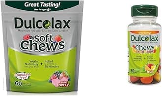 Soft Chews Saline Laxative Mixed Berry (60ct) Gentle Constipation Relief, Magnesium Hydroxide 1200mg & Chewy Fruit Bites, Saline Laxative, Assorted Fruit (30ct) Cramp-Free Constipation Relief