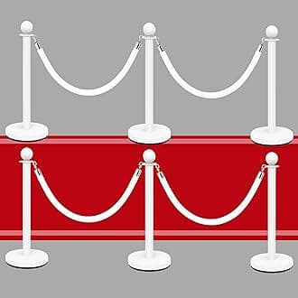 White Stanchion and Rope Stanchion Kit – 6 Crowd Control Stanchions and 4 White Velvet Cords 5FT for Party Wedding Rope Ceremony Red Carpet Events