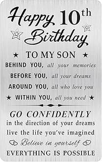 MOQIYXL 10th Birthday Card for Son, 10 Year Old Gifts for Son Engraved Wallet Card