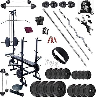 Home Gym Set with Heavy Delux Bench (20IN1) N Weight Plates. (70)