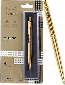 Parker Classic Gold Ball Pen| Ink Color - Blue | Gift For Employees | Leading Pen For Entrepreneurs (Pack of 2)