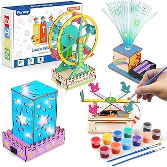 Poraxy 4 in 1 STEM Kits for Kids Ages 5-7 8-10 8-12,3D Wooden Puzzles, Science Project Model Craft Building Engineering Kit,STEM Toys for Ages 8-13,Birthday Gifts for Girls 6 7 8 9 10 11 12 Year Old