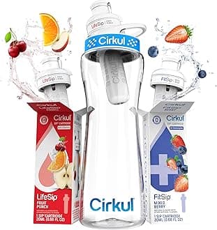 Cirkul 623.7g, BPA Free Plastic Water Bottle, Blue Lid Starter Kit, 2 Flavor Cartridges (1 LifeSip Fruit Punch Punch 1 FitSip Mixed Berry) Sugar-free, Drink Mix Zero