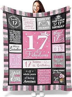 Atokker 17 Year Old Girl Gift Ideas - Cozy Blanket 50"x60", for 17 Year Old Girl, 17th Birthday Gifts for Girls, Unique Birthday Present for Teen Girls, Happy 17th Decoration Ideas